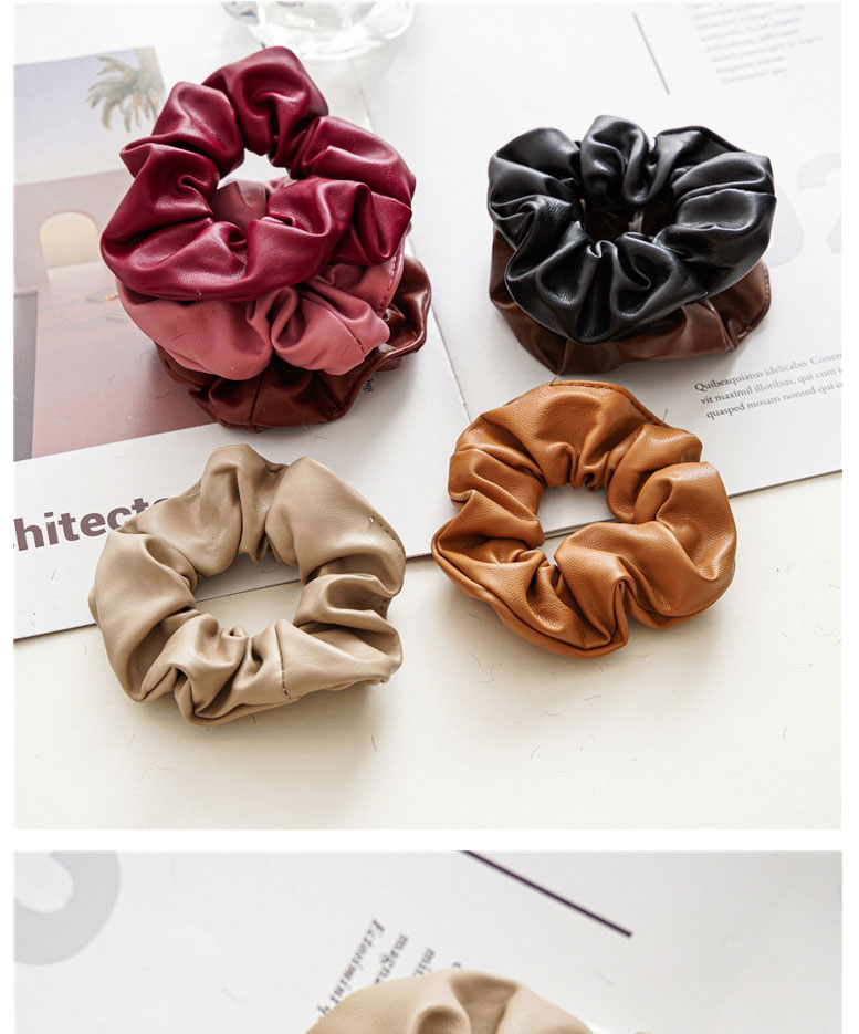 Fashion Bright Coffee Leather Pleated Hair Tie,Hair Ring