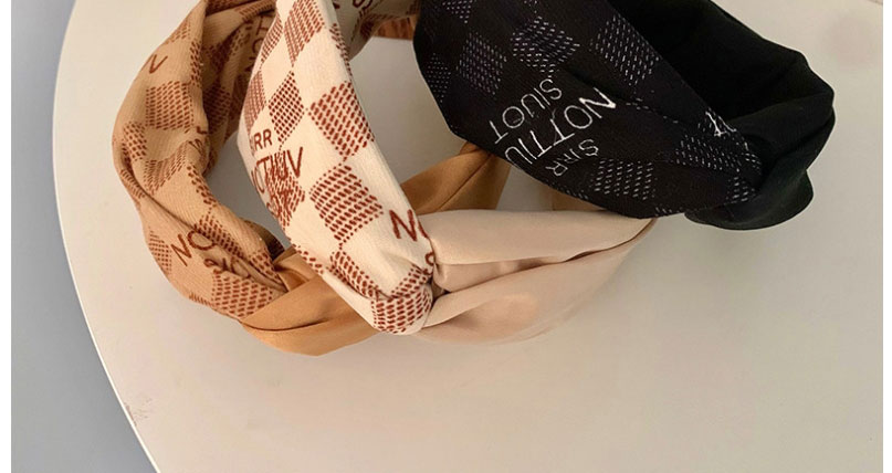 Fashion Coffee Color Fabric Knotted Checkered Letter Headband,Head Band