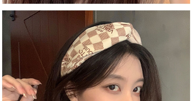 Fashion Coffee Color Fabric Knotted Checkered Letter Headband,Head Band