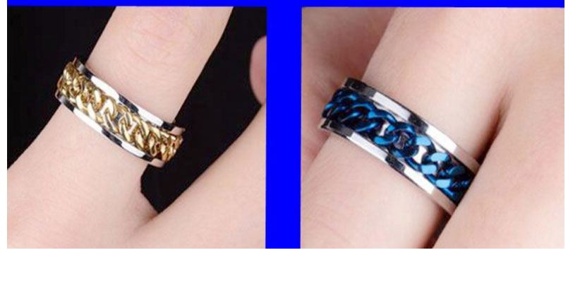 Fashion Blue Titanium Steel Chain Geometric Ring,Rings
