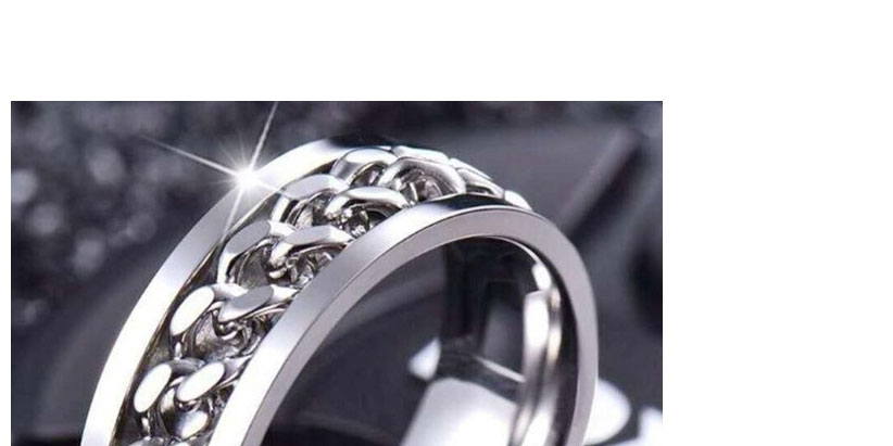 Fashion Silver Titanium Steel Chain Geometric Ring,Rings