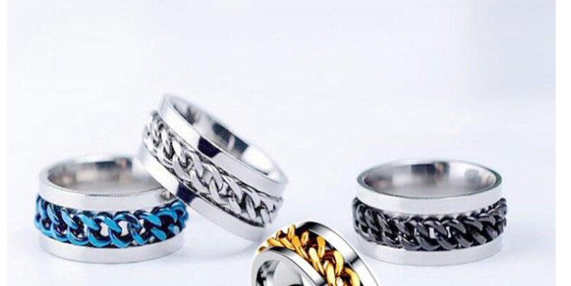 Fashion Silver Titanium Steel Chain Geometric Ring,Rings