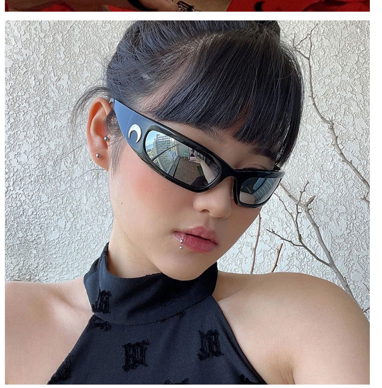 Fashion Bright Black Mercury Resin Geometric Width Sunglasses,Women Sunglasses