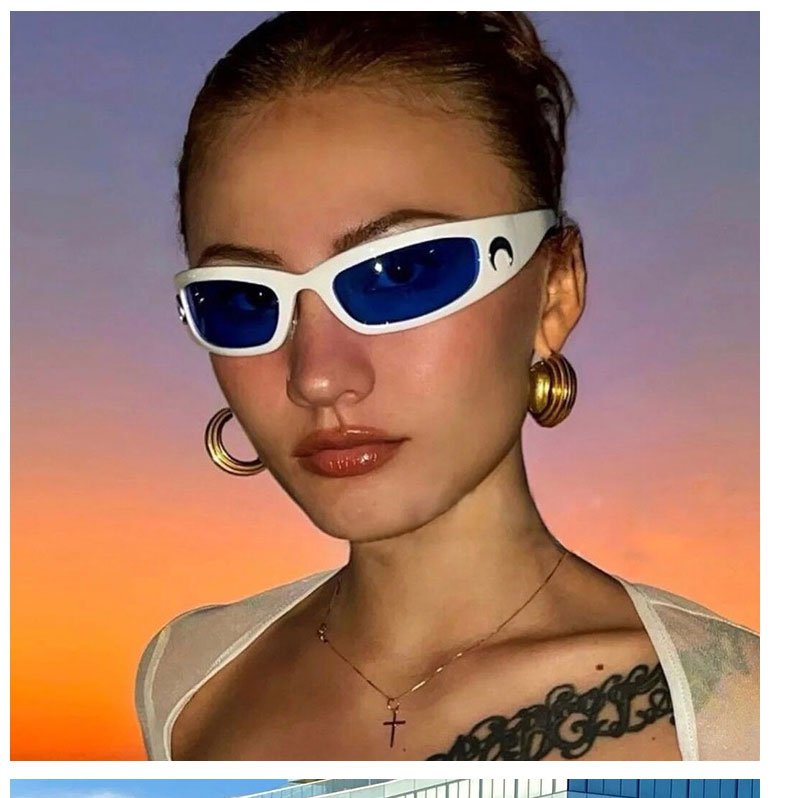 Fashion Content In White Blue Film Resin Geometric Width Sunglasses,Women Sunglasses