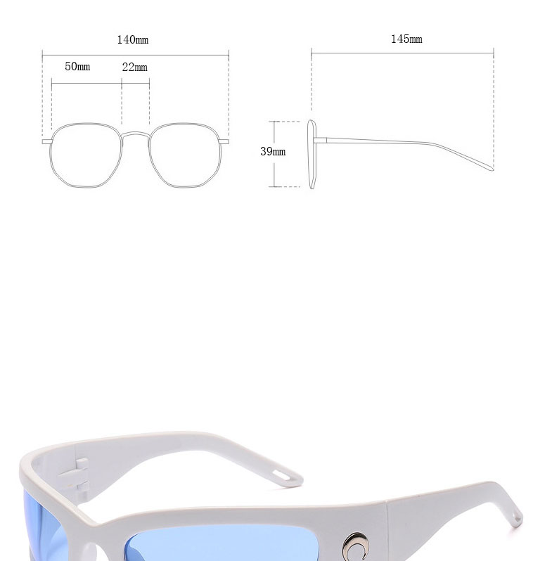 Fashion Content In White Blue Film Resin Geometric Width Sunglasses,Women Sunglasses