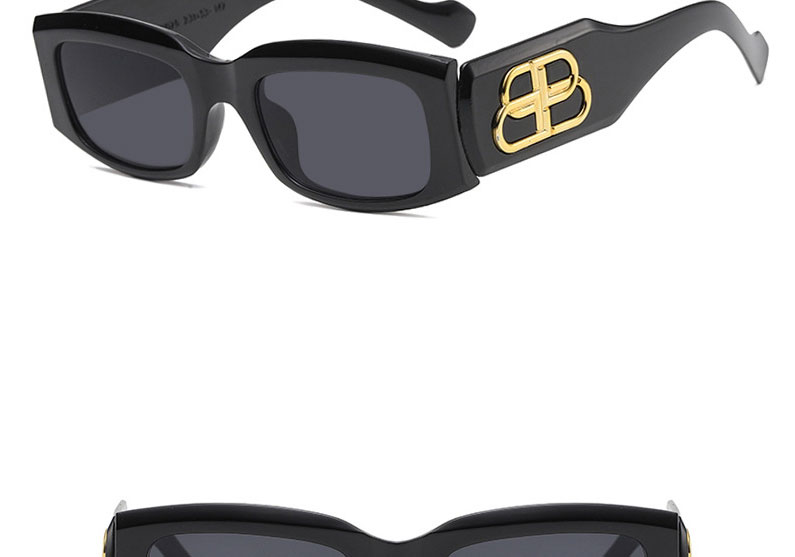 Fashion Bright Black Resin Square Wide Leg Sunglasses,Women Sunglasses
