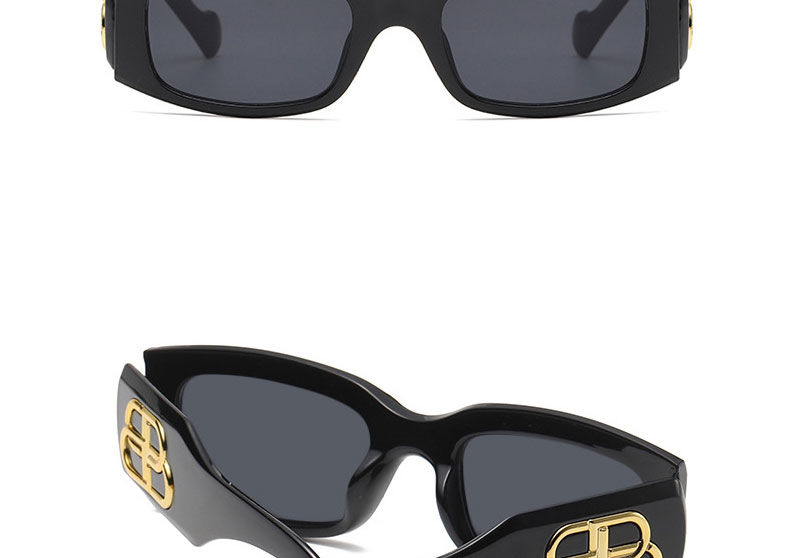 Fashion Bright Black Resin Square Wide Leg Sunglasses,Women Sunglasses