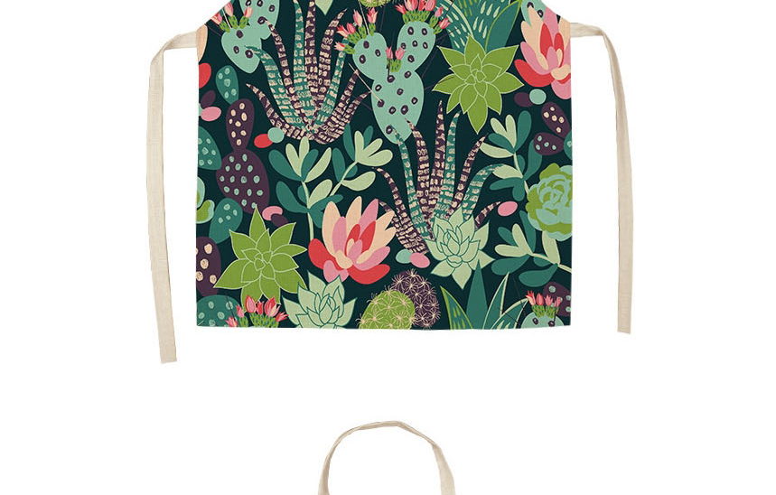 Fashion 6# Cactus Print Linen Apron,Home Textiles