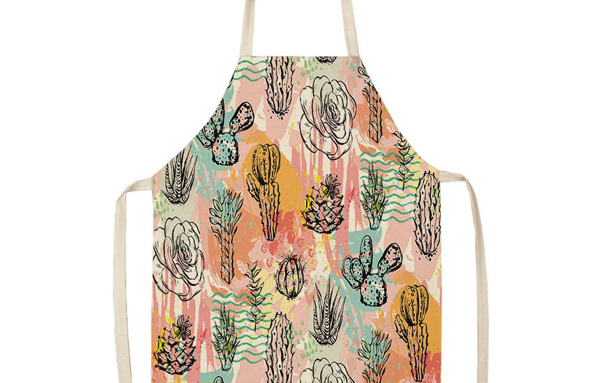 Fashion 6# Cactus Print Linen Apron,Home Textiles