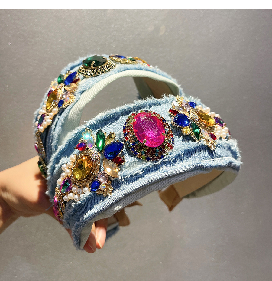 Fashion Color Denim Alloy Diamond Irregular Headband,Head Band