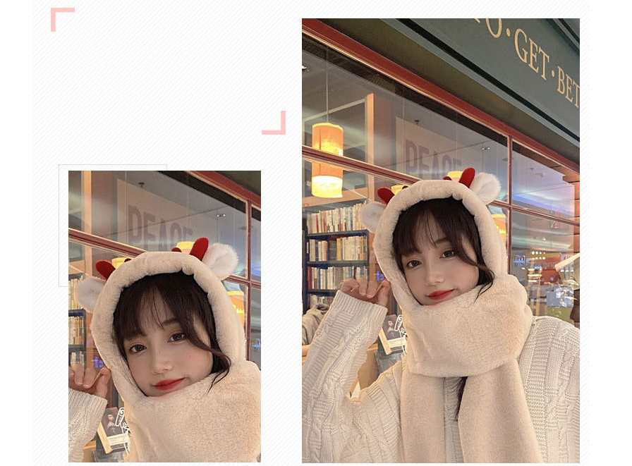 Fashion D008 Gray [two Sets] Plush Bear Geometry Scarf Gloves One Three-piece Set  Plush,Beanies&Others