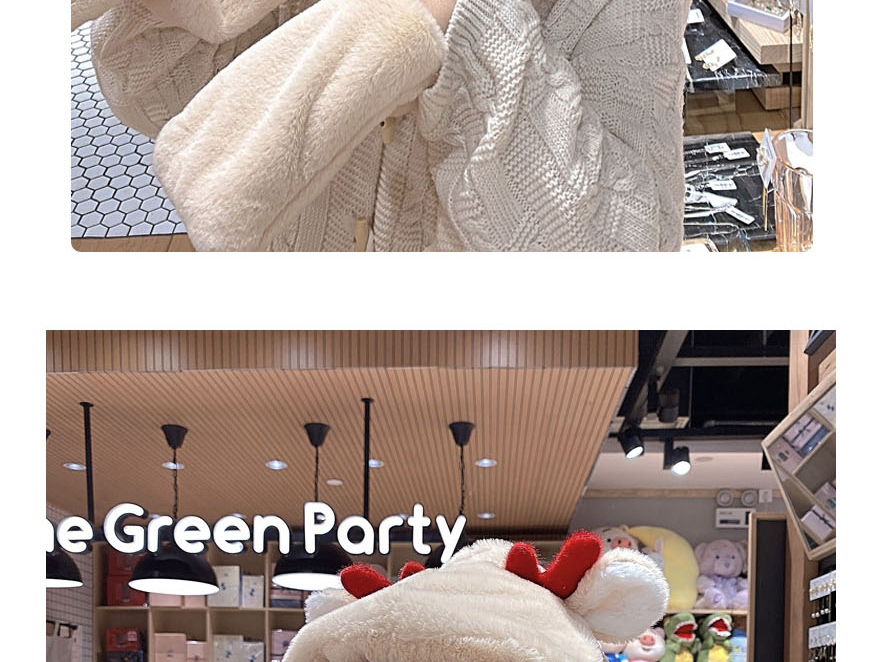 Fashion Dinosaur Ears Will Be Green Plush Bear Geometry Scarf Gloves One Three-piece Set  Plush,Beanies&Others