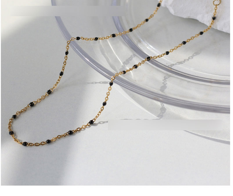 Fashion Gold Coloren Black Beans Titanium Steel Epoxy Black Bean Necklace,Necklaces