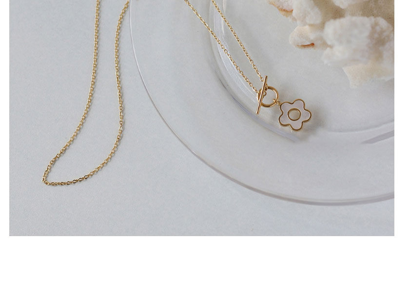 Fashion Gold Color Titanium Steel White Shell Flower Ot Buckle Necklace,Necklaces
