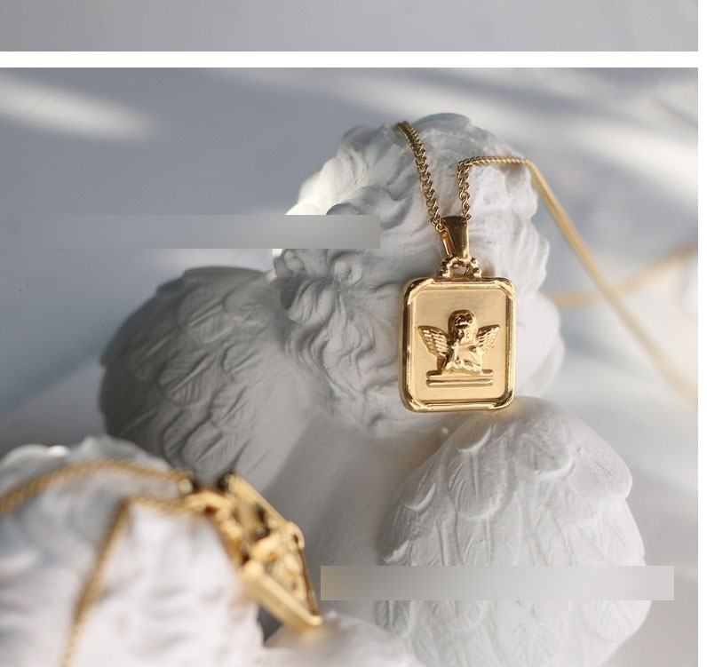 Fashion Gold Color Titanium Steel Angel Square Necklace,Necklaces