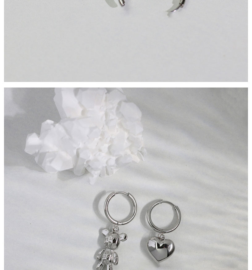 Fashion Silver Color Titanium Steel Love Bear Earrings,Earrings