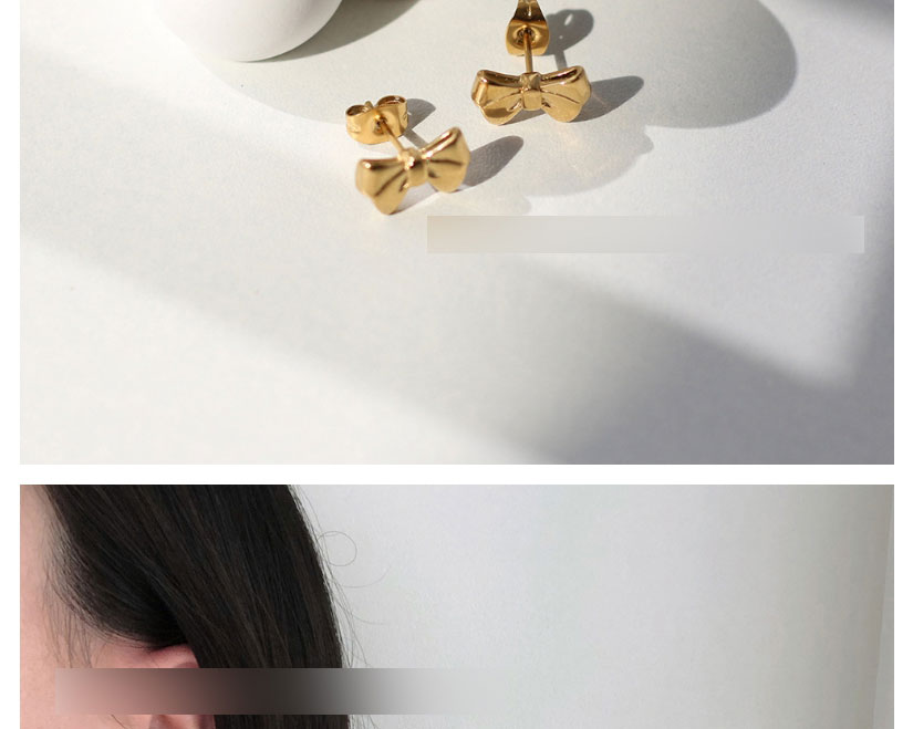 Fashion Gold Color Titanium Steel Gold-plated Bow Stud Earrings,Earrings