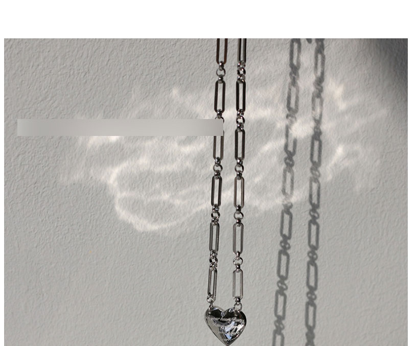 Fashion Silver Color Titanium Steel Love Heart Chain Necklace,Necklaces