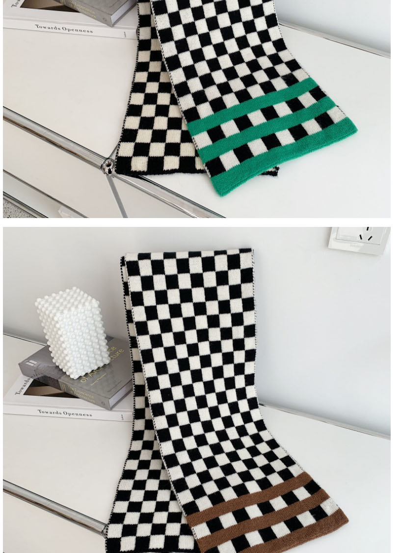 Fashion Green Stripe Horizontal Chessboard Short Scarf,knitting Wool Scaves