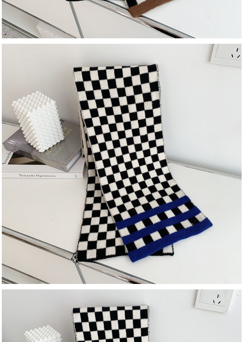 Fashion Treasure Ripple Horizontal Chessboard Short Scarf,knitting Wool Scaves