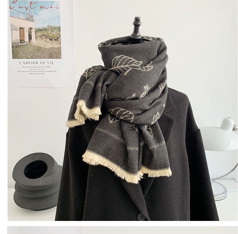 Fashion Dark Gray Grove Print Short Scarf  Fleemere,knitting Wool Scaves