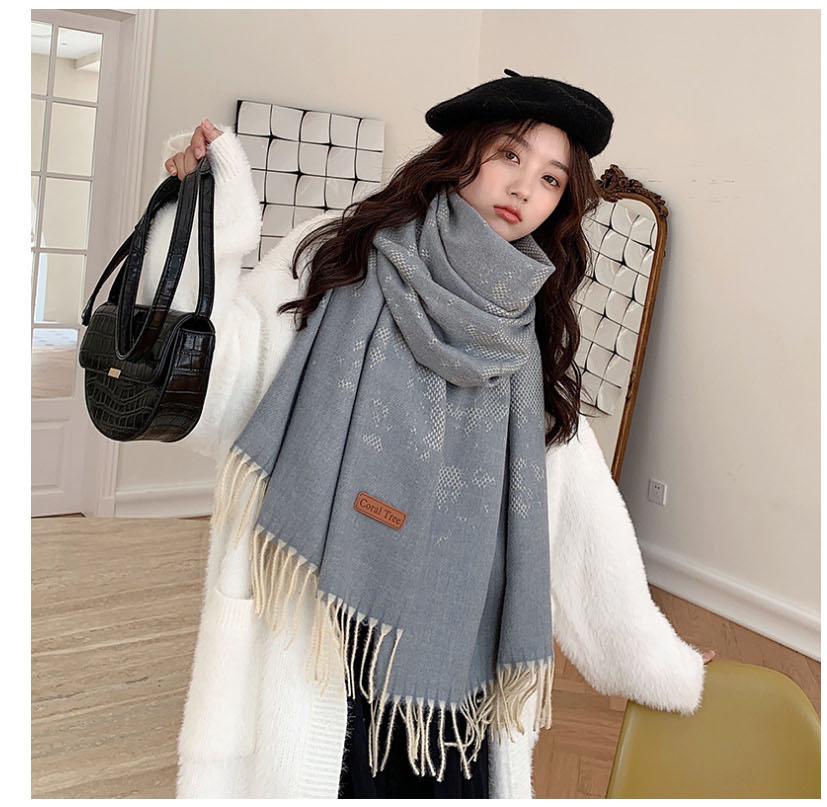 Fashion Light Gray Gradient Pyracket Thicker Scarf,knitting Wool Scaves