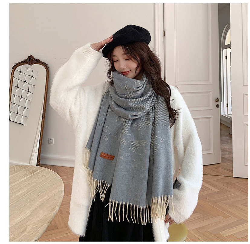 Fashion Light Gray Gradient Pyracket Thicker Scarf,knitting Wool Scaves