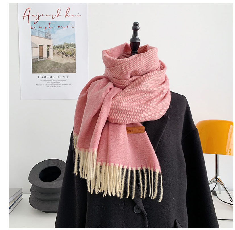 Fashion Pink Gradient Pyracket Thicker Scarf,knitting Wool Scaves