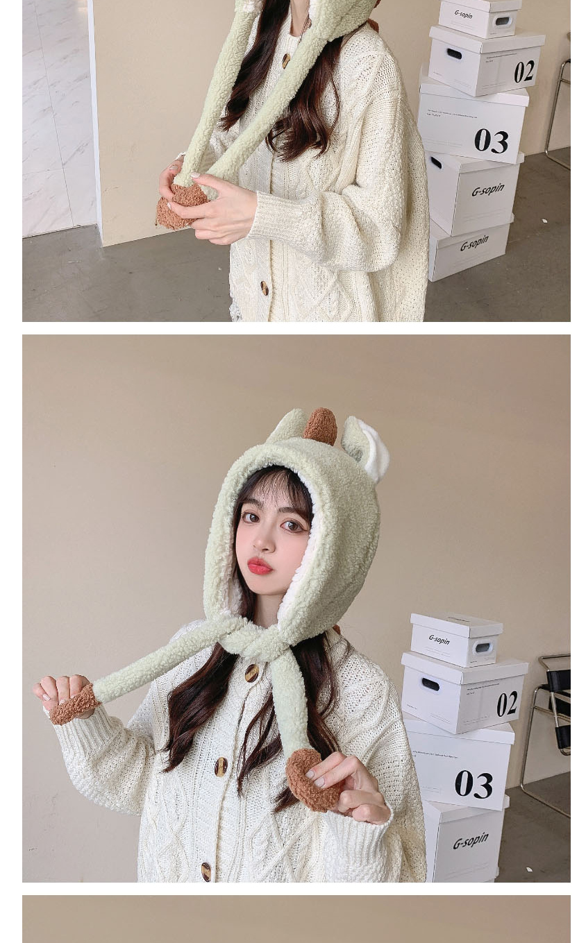 Fashion Off White Plush Ears Hooded Sockets Dinosaur Cap,Beanies&Others