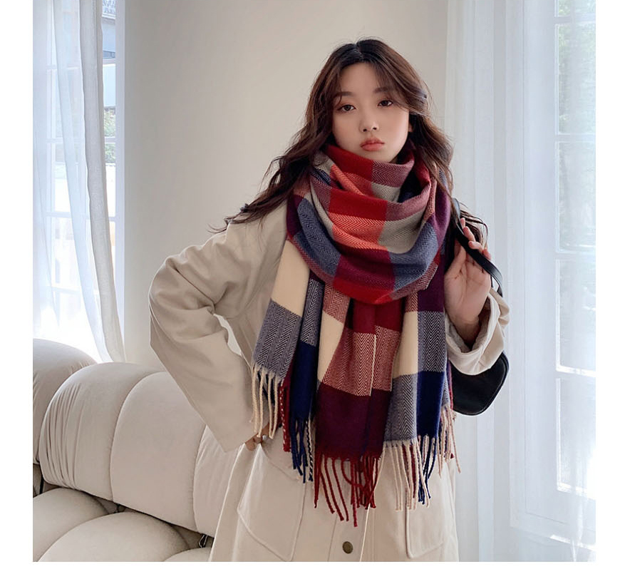 Fashion Red-blue Colorful Graphic Print Flowers Scarf  Acrylic %2f Artificial Wool,knitting Wool Scaves