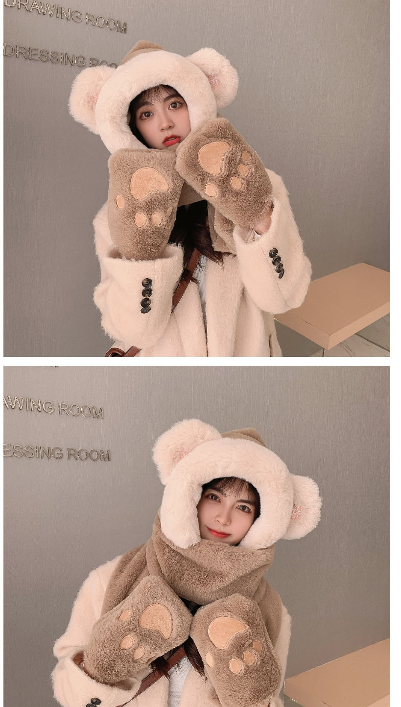 Fashion Snow Bud Plus Velvet Sequins Bear Claw Embroidery Plush Scarf Gloves Three-piece Set  Fleemere,Beanies&Others