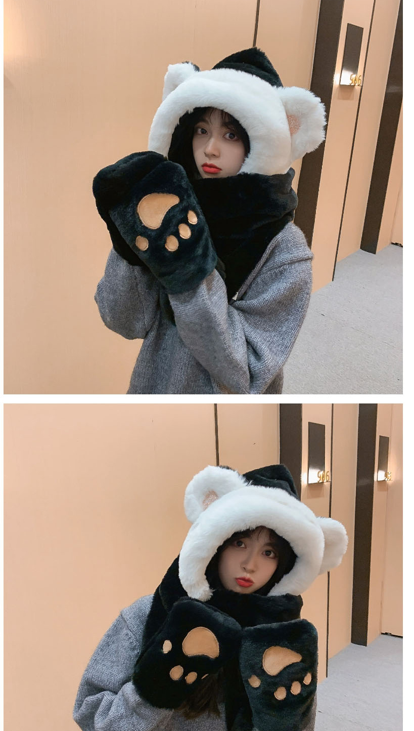Fashion Snow Bud Plus Velvet Sequins Bear Claw Embroidery Plush Scarf Gloves Three-piece Set  Fleemere,Beanies&Others