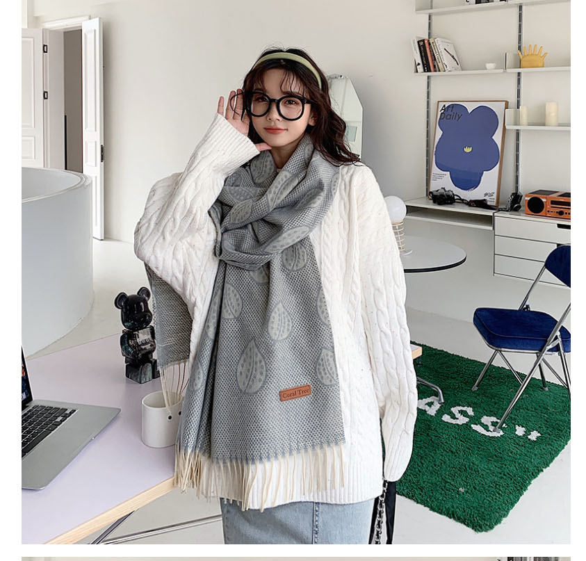 Fashion Light Gray Dotted Leaf Printed Flow Snap Scarf  Fleemere,knitting Wool Scaves