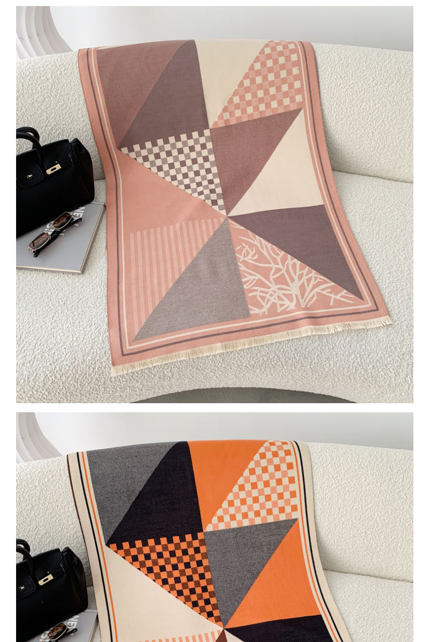 Fashion Orange Rice Color Big Triangle Print Imitation Cashmere Thickening Short Shawl  Fleemere,knitting Wool Scaves