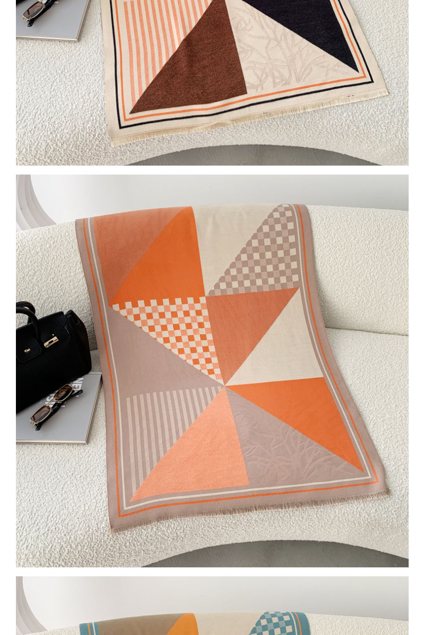 Fashion Orange Rice Color Big Triangle Print Imitation Cashmere Thickening Short Shawl  Fleemere,knitting Wool Scaves