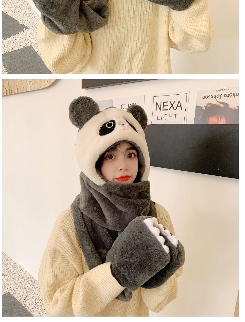 Fashion Black Plus Velvet Embroidery Panda Scarf Gloves Three-piece Set,Beanies&Others