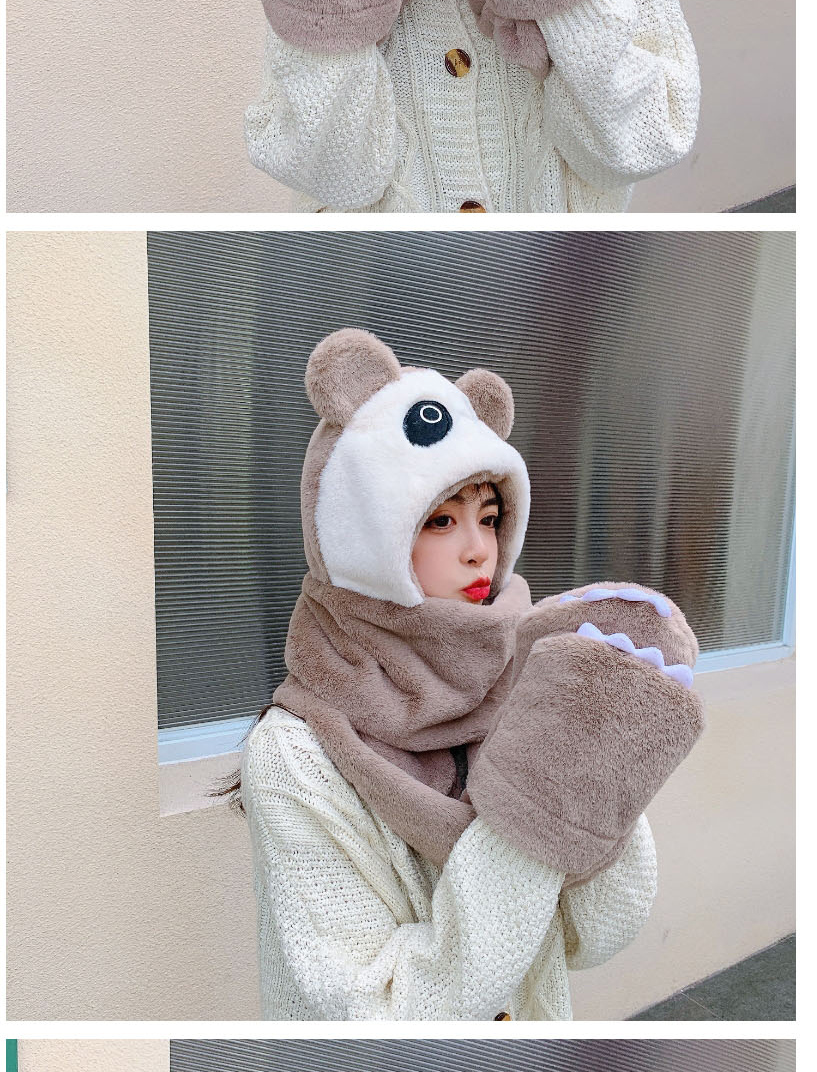 Fashion Pink Plus Velvet Embroidery Panda Scarf Gloves Three-piece Set,Beanies&Others