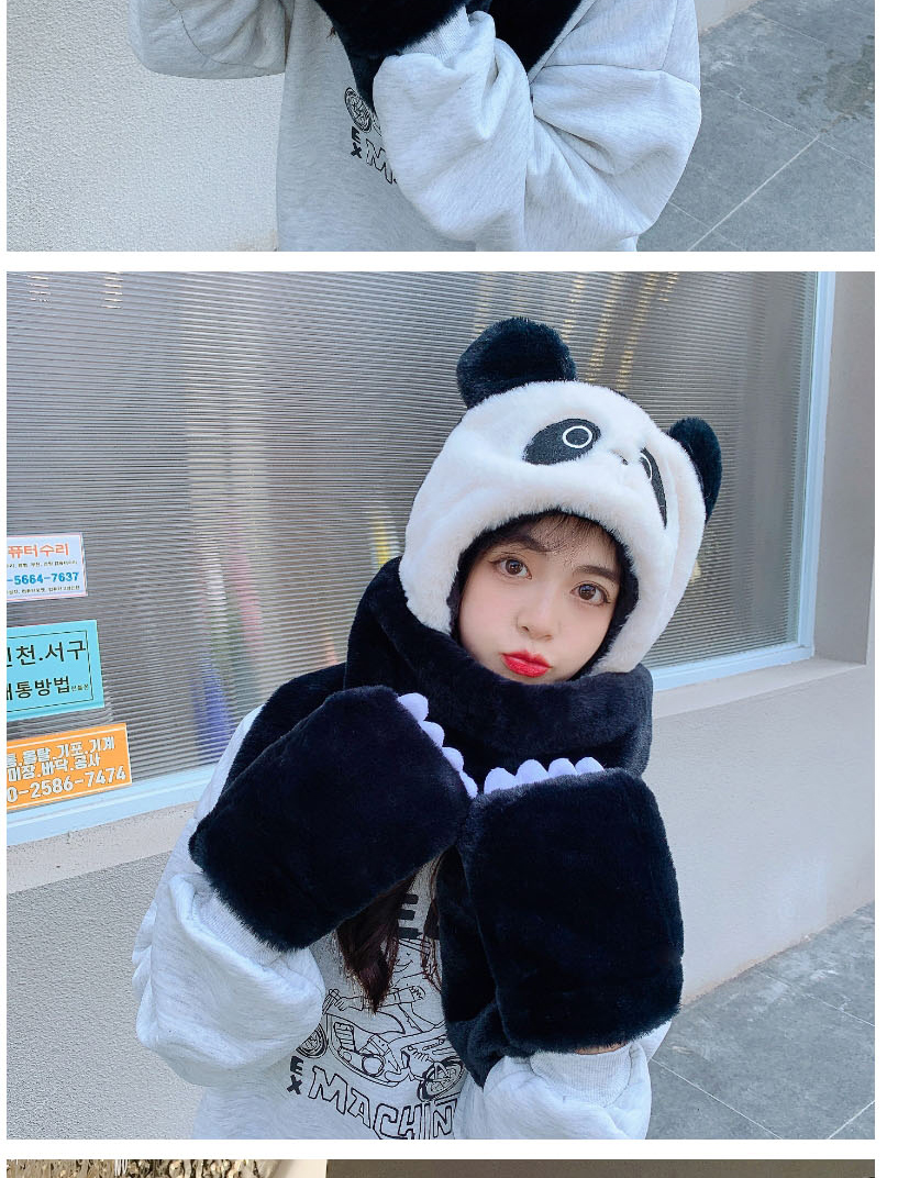 Fashion Army Plus Velvet Embroidery Panda Scarf Gloves Three-piece Set,Beanies&Others