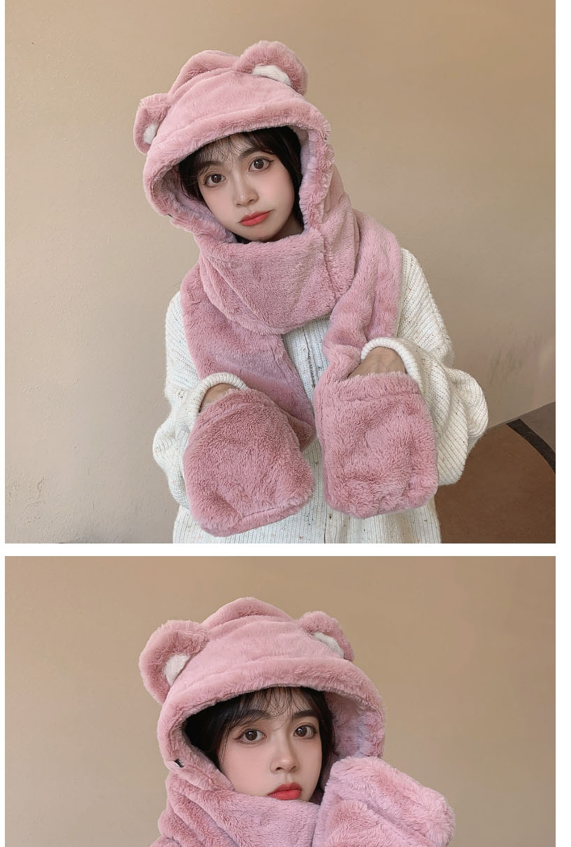 Fashion Pink Bear Ear Scarf Gloves One Collar  Fleemere,Beanies&Others