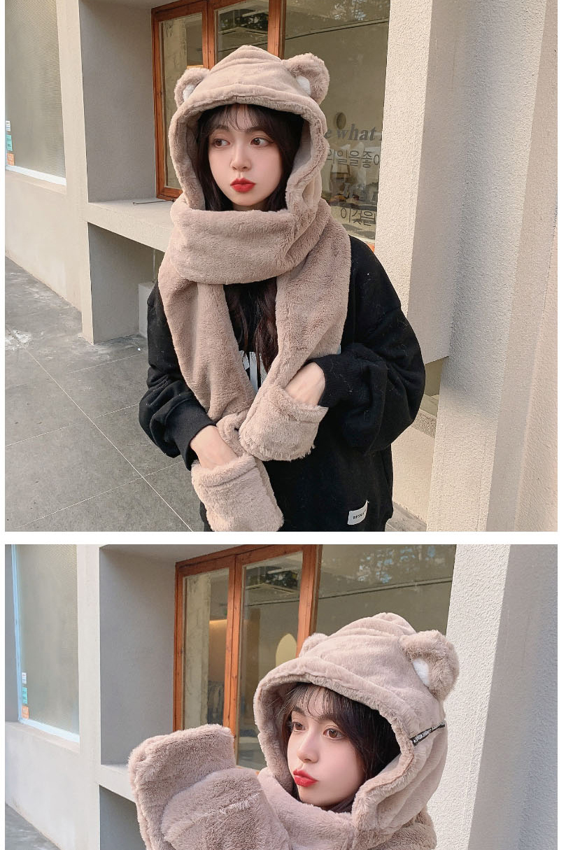 Fashion Pink Bear Ear Scarf Gloves One Collar  Fleemere,Beanies&Others