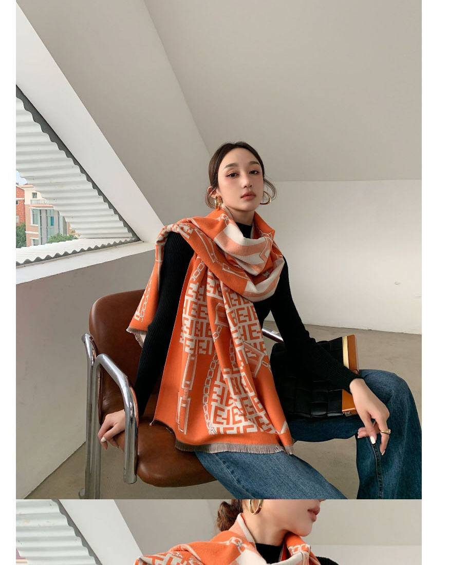 Fashion Orange Imitation Sheave Print Scarf  Fleemere,knitting Wool Scaves