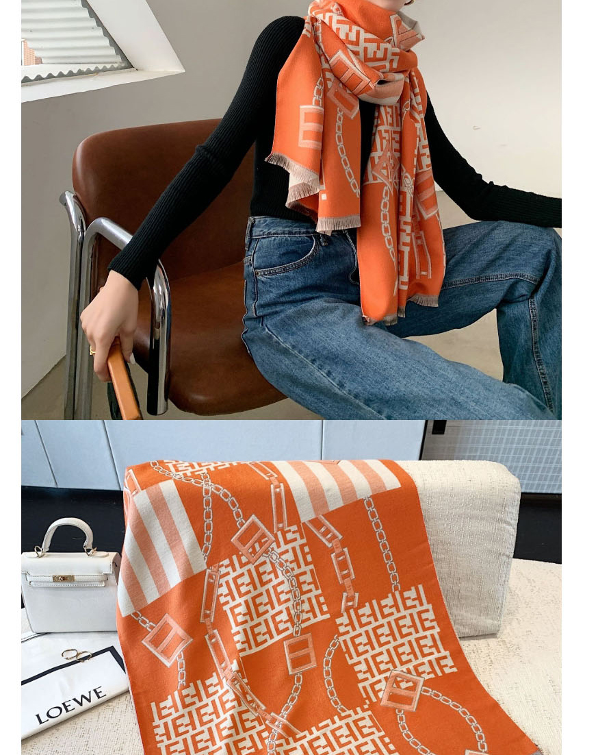 Fashion Orange Imitation Sheave Print Scarf  Fleemere,knitting Wool Scaves