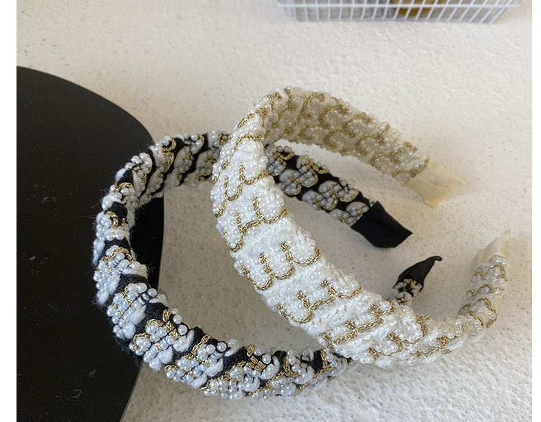Fashion Off-white Pearl Wool Braided Broad Brim Headband,Head Band