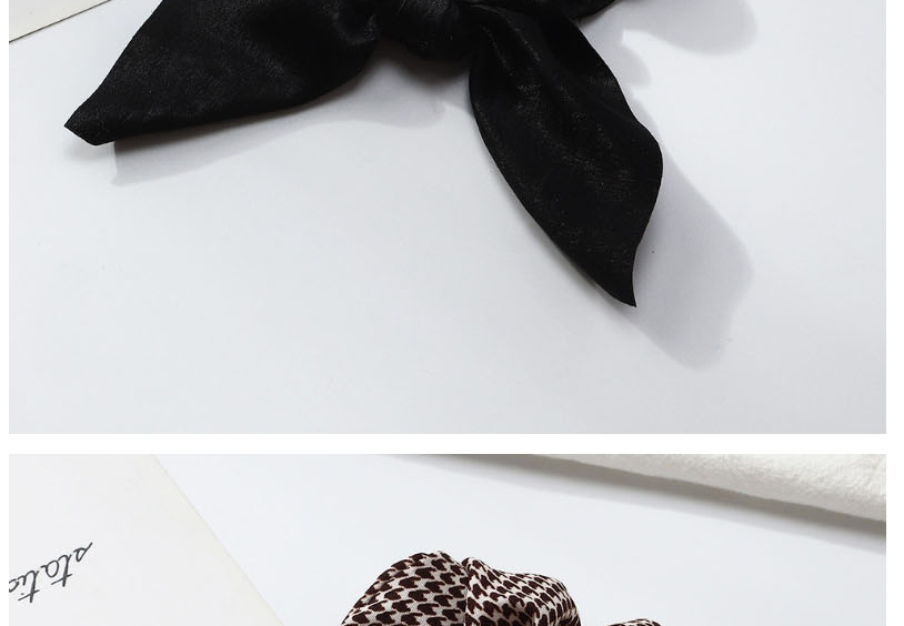 Fashion Houndstooth Bow Print Streamer Pleated Hair Tie,Hair Ring