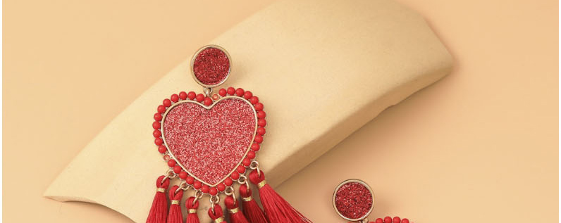 Fashion Red Peach Heart Tassel Stud Earrings,Stud Earrings
