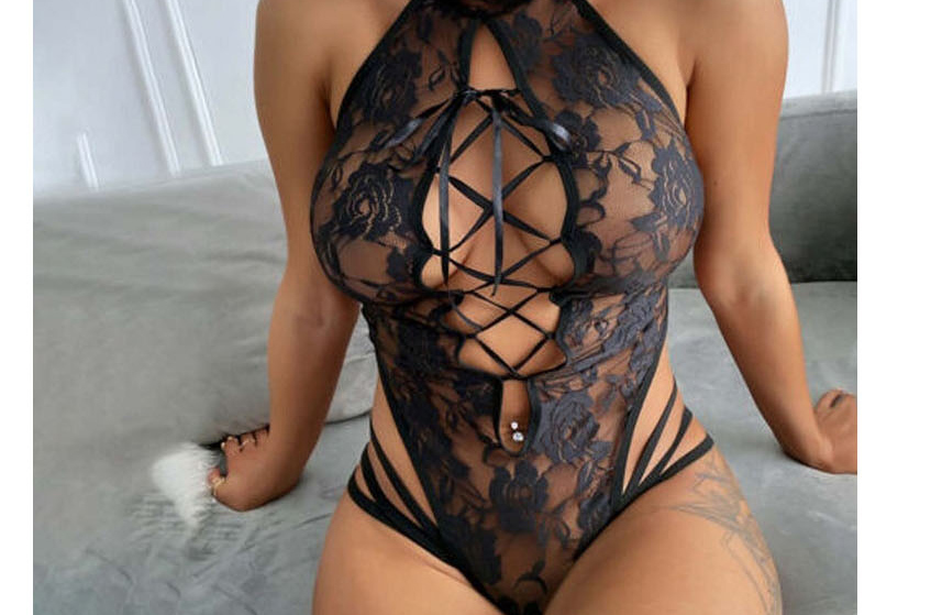 Fashion Clothes Contain Cat Ears Lace Hollow Strap See-through Bodysuit,SLEEPWEAR & UNDERWEAR