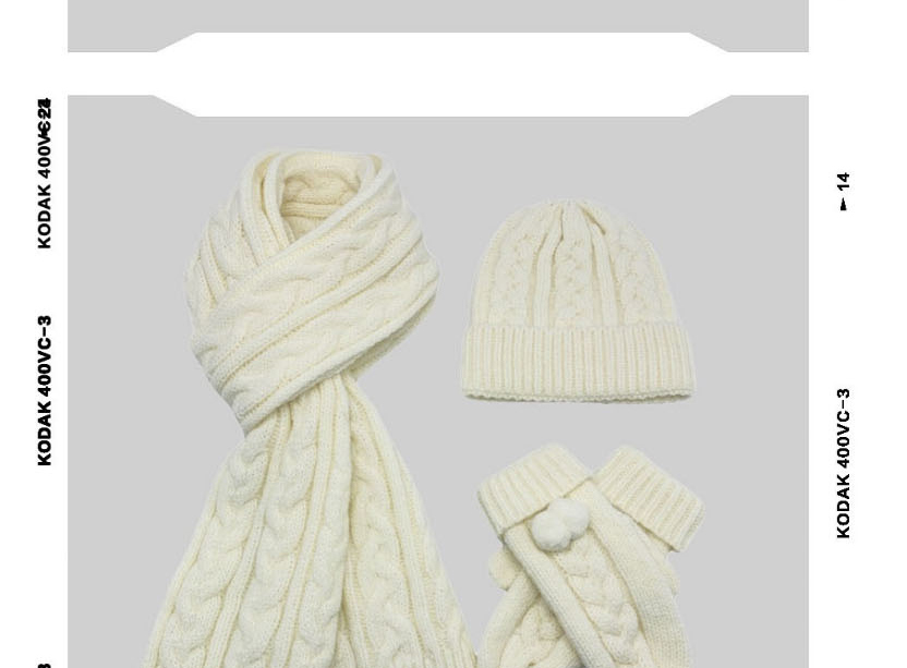 Fashion Milky White Knitted Twist Scarf Glove Set,knitting Wool Scaves