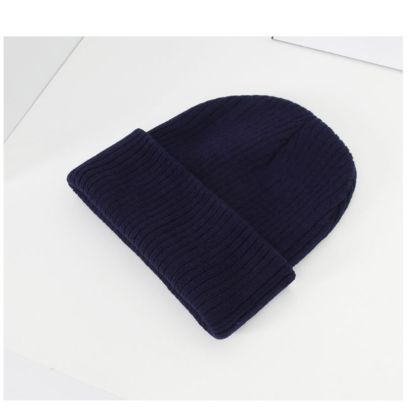 Fashion Navy Solid Color Knitted Pullover Hat,Beanies&Others
