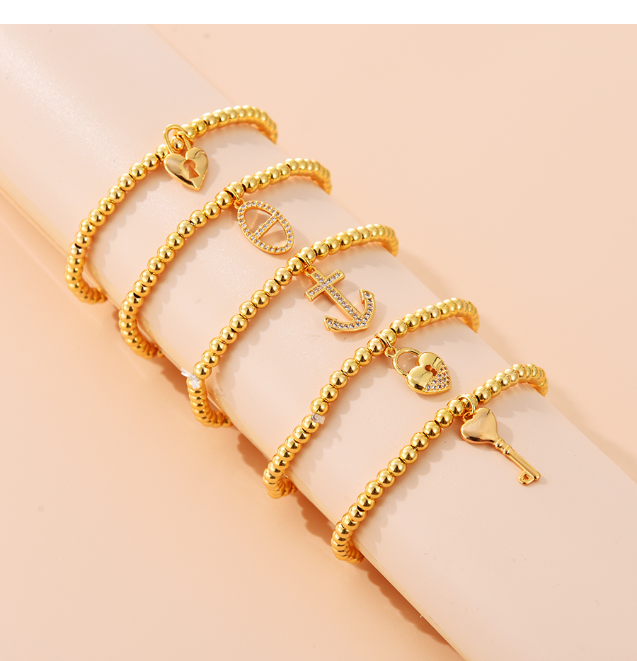 Fashion Gold Copper Inlaid Zircon Beaded Anchor Bracelet,Bracelets
