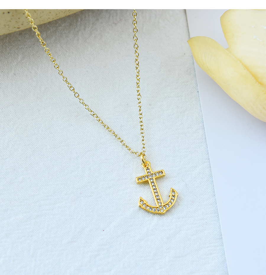 Fashion Gold Copper And Zircon Anchor Necklace,Necklaces